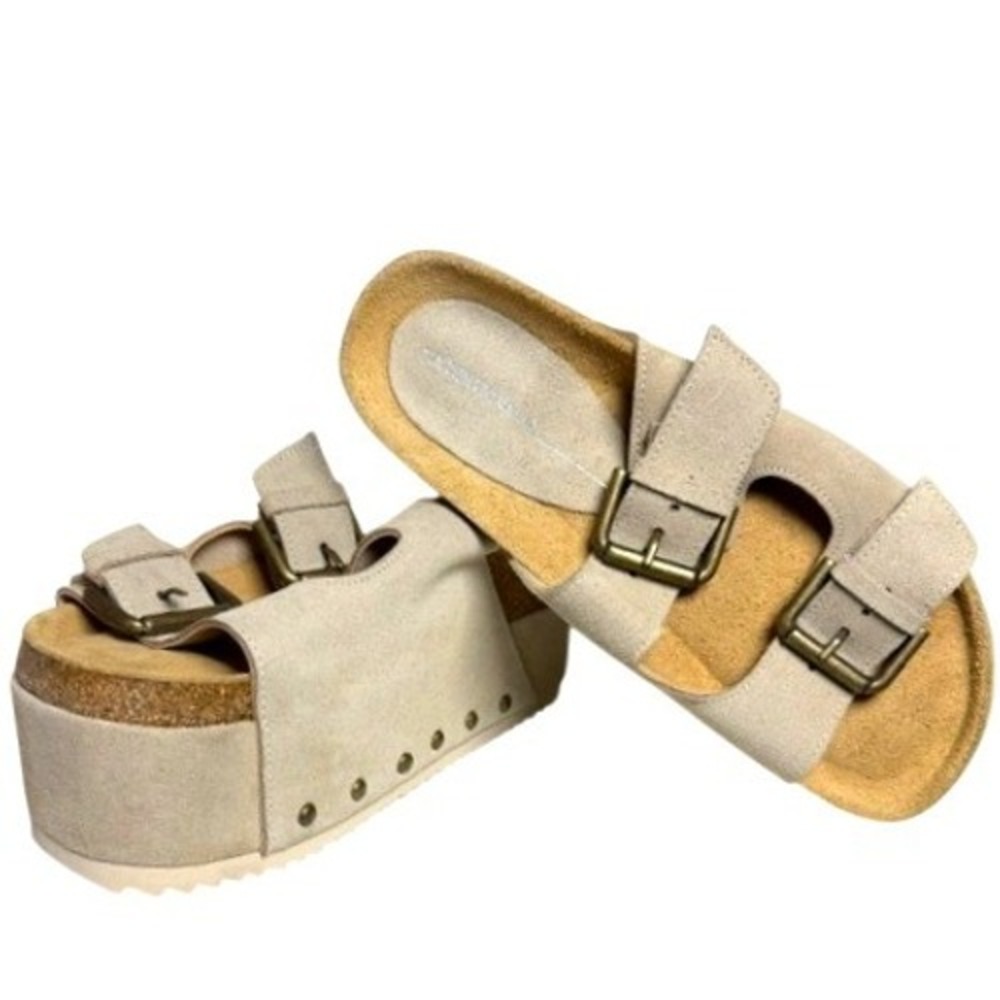 Intentionally Blank Cooper-2 Suede Platform Sandals Taupe EU 37/US 6.5 Studded